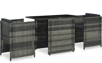 vidaXL Set Mesa Y Sillas Jard&iacute;n 3 Pzas Y Cojines Rat&aacute;n Sint&eacute;tico Gris Vidaxl