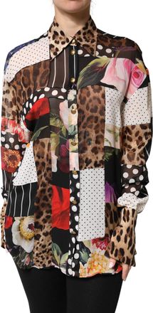 Dolce & Gabbana Multicolor Patchwork Silk CollaredBlouse Womens Top
