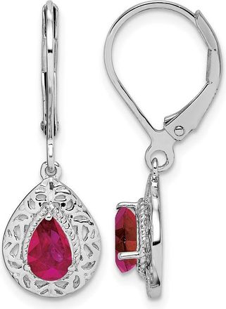 Diamond2Deal Sterling Silver Rhodium Ruby Teardrop Lever Back Earrings