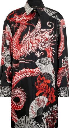 Roberto Cavalli Blousejurk met draakprint - Zwart