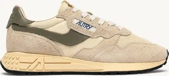 Autry REELWIND LOW SNEAKERS IN ECRU AND COVERT GREEN NYLON AND SUEDE