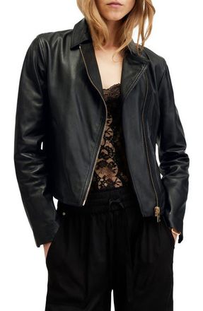 AllSaints Vela Leather Biker Jacket in Black/Gold at Nordstrom, Size 2 Us