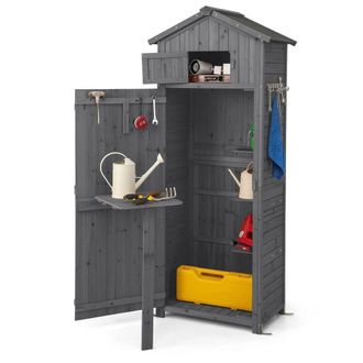 Costway Costway Garden Storage Shed Outdoor Storage Cabinet w/Lockable Doors in Grey