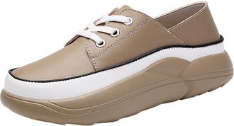 Generic Elevated Platform Loafers for Women Modern Round Toe Slip On Walking Footwear Everyday Comfort Casual Design (Brown, 4.5)