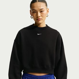 Nike Womens Studio Fleece Medium Weight Oversized Cropped Crew in Black | IM8497-001