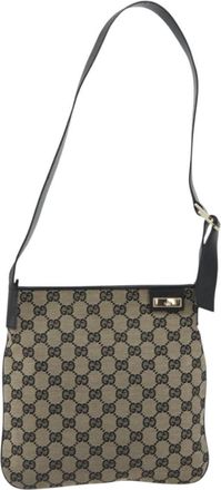 Gucci Web Strap Zip Messenger Gg Canvas Beige Canvas Handbag (Pre-Owned)