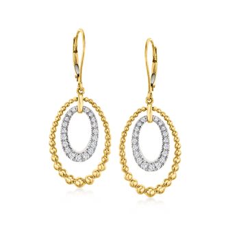 Ross-Simons Diamond Double-Oval Beaded Drop Earrings in 18kt Gold Over Sterling