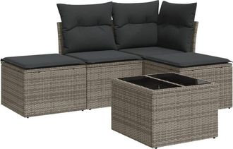 vidaXL Juego De Sof&aacute;s Jard&iacute;n Con Cojines 5 Pzas Rat&aacute;n Sint&eacute;tico Gris Vidaxl