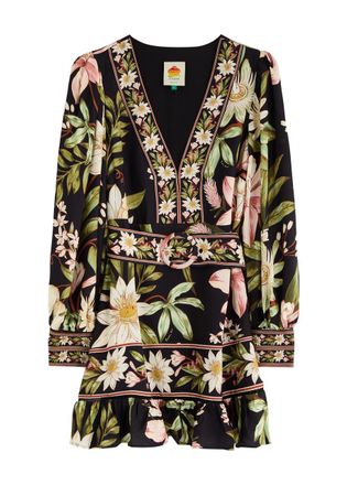 Farm Rio Floral-print Belted Mini Dress - Black - XS (UK6 / XS)