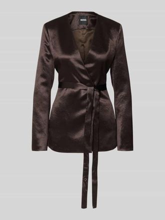 HUGO BOSS Slim Fit Blazer mit Bindeg&uuml;rtel in Dunkelbraun, Gr&ouml;&szlig;e 32