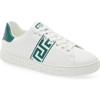 Versace Barocco Greca Jacquard Low Top Sneaker in White/Bosco Green at Nordstrom, Size 11Us