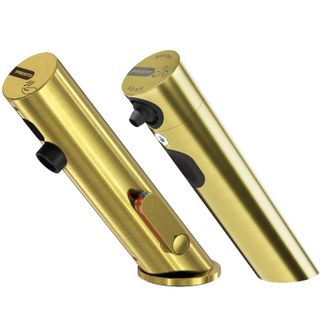 Presto Grifo Mezclador Infrarrojo Con Llave De Paso + Dispensador De Jab&oacute;n Infrarrojo Presto Linea, Dorado Cepillado
