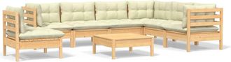 vidaXL Muebles De Jard&iacute;n 8 Pzas Y Cojines Madera Maciza De Pino Crema Vidaxl