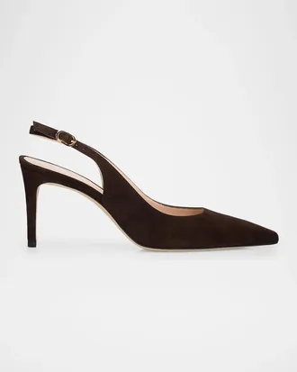 Stuart Weitzman 75mm Stuart Power Suede Slingback Pumps