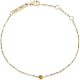 Zo&euml; Chicco 14K Gold Bezel Gemstone Pendant Bracelet in Yellow Gold/Citrine at Nordstrom, Size 7