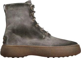 Tod's W. G. Veterlaars Enkellaarsjes - Heren - Veterlaarzen - Grijs - 41 1/2 EU - Su&egrave;de - Schoenen