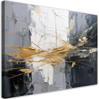 Artgeist Artgeist - Quadro su tela, Astrattismo nei toni del grigio con elementi dorati - 120x80