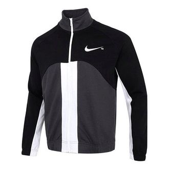 Nike Sportswear Swoosh Contrast Color Stitching Knit Stand Collar Logo Jacket Black DD5982-010