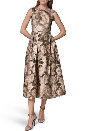 DKNY Floral Metallic Jacquard Cocktail Midi Dress in Snow Petal at Nordstrom, Size 10