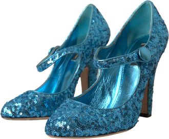 Dolce & Gabbana Womens Blue Sequin Mary Jane Pumps High Heels Shoes Polyester