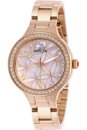 Invicta Wildflower 28824 Dames Horloge - Quartz Uurwerk - Roestvrij Staal met roze Wijzerplaat - 34mm