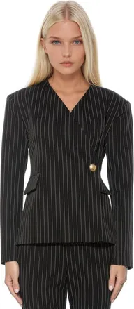 Alexia Admor Alira Single Button Wrap Blazer in Black Pinstripe at Nordstrom, Size 12