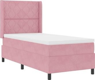 vidaXL Box Spring Bed with Headboard Pink 90 x 190 cm Velvet Vidaxl