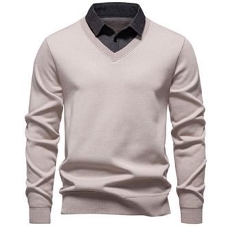 Generic Mens Jumper Mock Collar Sweater Men V-Neck Plain Classic Sweaters Long Sleeve Jumpers Lightweight Knitted Pullover Sweatshirt Mens Casual Business Bas