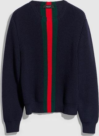 Gucci Fine Rib Wool Sweater With Web, Size XXXL, Blue