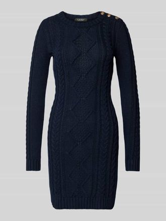 Lauren Ralph Lauren Knielanges Strickkleid mit Zopfmuster Modell SHADALLE in Dunkelblau, Größe XS