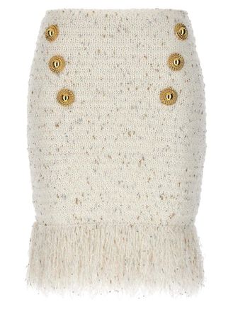 Balmain White Textured Midi Skirt