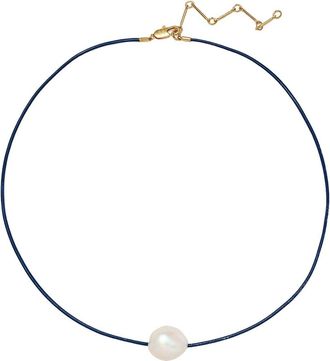 LADY GREY Freshwater Pearl Leather Cord Necklace in Gold/Blue at Nordstrom