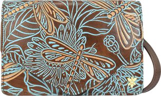 Anuschka 7436 3-1 Convertible Crossbody, Womens Hand-Painted Genuine Leather Handbag, Tooled Dragonfly Meadow Brown W/Turquoise, One Size