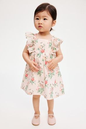 H&M Empire-line Cotton Dress in Peach/floral at Nordstrom, Size 18M