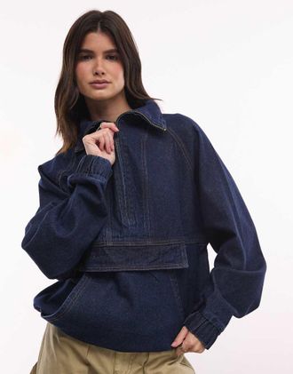 Liquor & Poker giacca in denim con collo a imbuto in indaco-Blu
