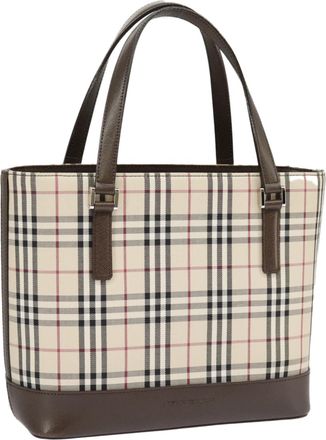 Burberry Nova Check Beige Canvas Handbag (Pre-Owned)