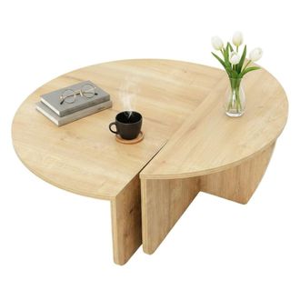 Dmora Dmora - Mesa De Caf&eacute; Canopus, Mesa De Centro Baja, Revistero Para Sof&aacute;, Estante De La Sala De Estar, 90x90h35 Cm, Roble, Con Embalaje Reforzado