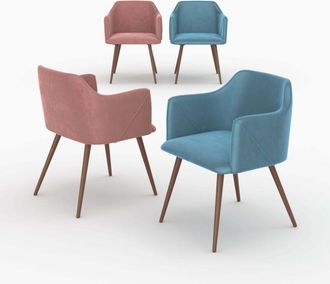 Rendez-Vous D&eacute;co Pack De 4 Sillas De Terciopelo Azul Y Rosa - Daisy