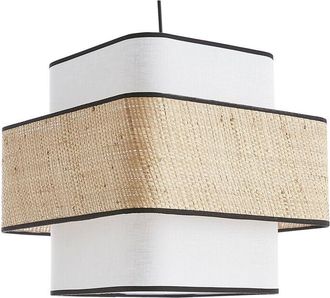 Miliboo Lámpara de techo colgante de lino blanco y rafia natural 35 cm TERA