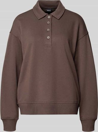 Gina Tricot Sweatshirt mit Polokragen und Knopfleiste in Mittelbraun, Gr&ouml;&szlig;e XL