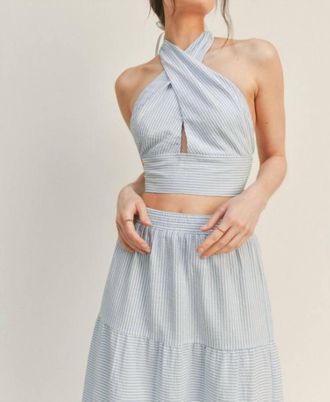 Lush Havanna Halter Top In Sky Blue