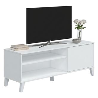 Dmora Dmora - Mueble De Televisi&oacute;n Ocosta, Aparador De Sal&oacute;n, Mueble Bajo Para Tv, Base De Pared Equipada, 135x40 H50 Cm, Blanco