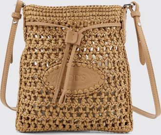 Tod's Mini borsa a secchiello in rafia crochet con dettagli in pelle