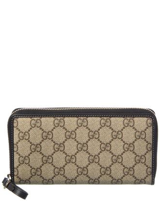 Gucci Emblem GG Supreme Canvas & Leather Zip Around Wallet