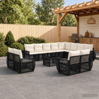 vidaXL Vidaxl Set Divano Da Giardino 13 Pz Nero E Bianco Crema Polyrattan
