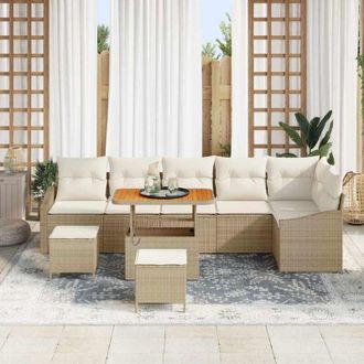vidaXL Vidaxl - Conjunto De Sof&aacute; De Jard&iacute;n 9 Pcs Beige, Crema 90 X 55 X 71 Cm