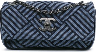 Chanel Blue Canvas Stripe Single Flap Bag