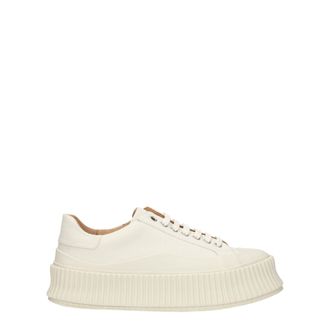 Jil Sander Witte Stoffen Platform Sneakers