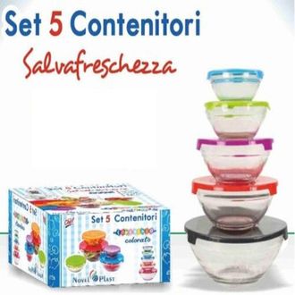 Trade Shop Trade Shop - Set Di 5 Contenitori Frigo Vetro Per Alimenti Con Coperchio Colorato