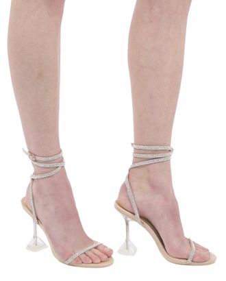 Cape Robbin Womens Daddy Catchers Lucite Rhinestone Strappy Sandal Heels In Nude